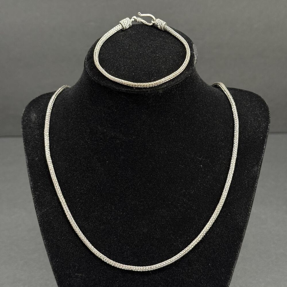 Handmade Solid 925 Sterling Silver Balinese Foxtail Chain Bracelet 2 Pc Bali
